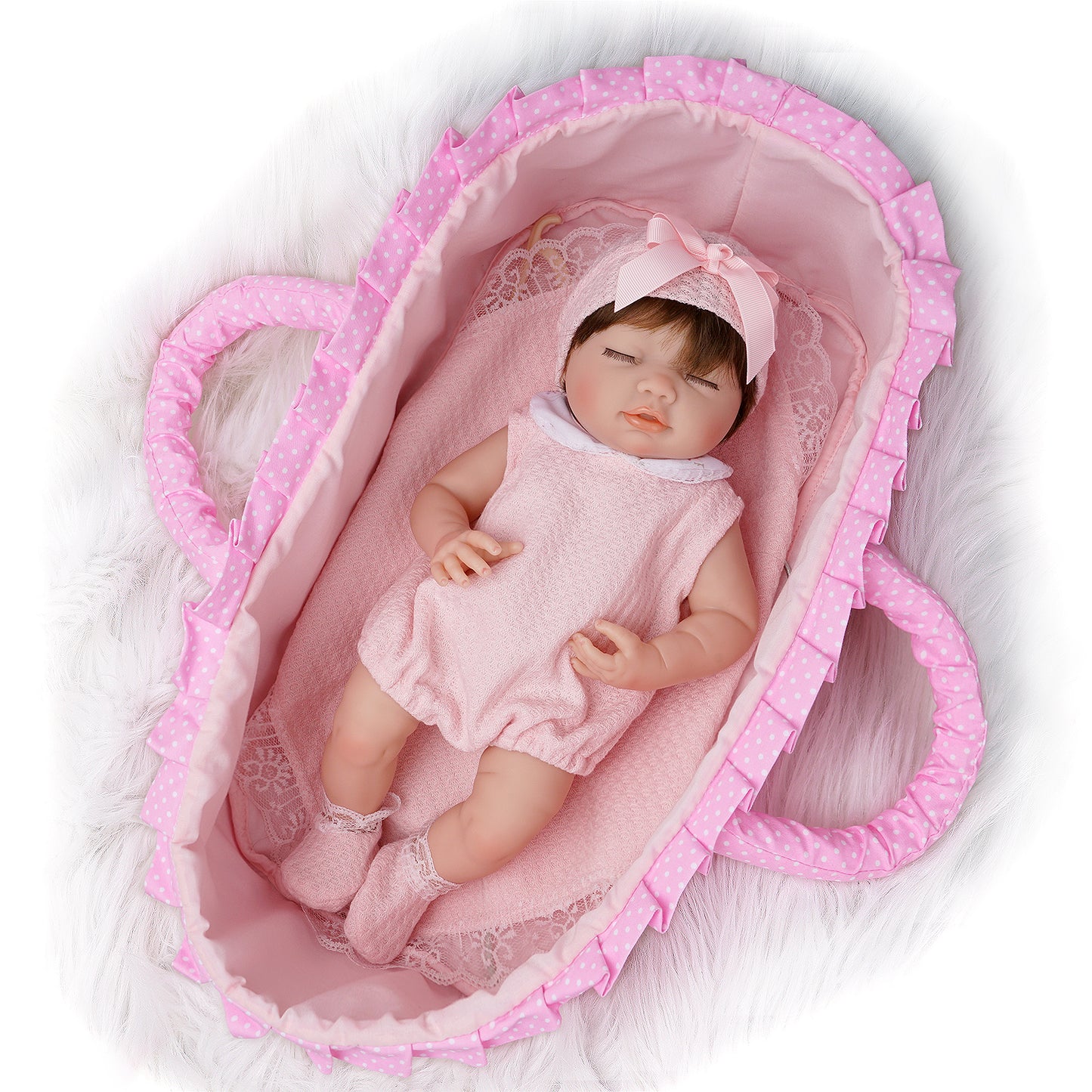 Abby-16 Inch Realistic Sleeping Reborn Baby Dolls with a Baby Carrier/Bassinet